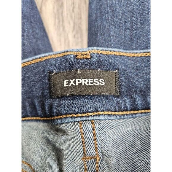 (3/$35) Express Size 8 R Skinny Mid Rise Distressed Whiskered Denim Blue Jeans - Picture 4 of 11